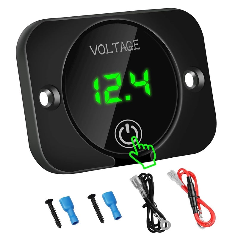 Linkstyle مقياس جهد البطارية، مقياس فولت DC 12V 24V، مقياس جهد رقمي LED، مقياس فولت مقاوم للماء مع مفتاح لمسي للسيارة، RV، الدراجة النارية، القارب، عربة الجولف - Image 1